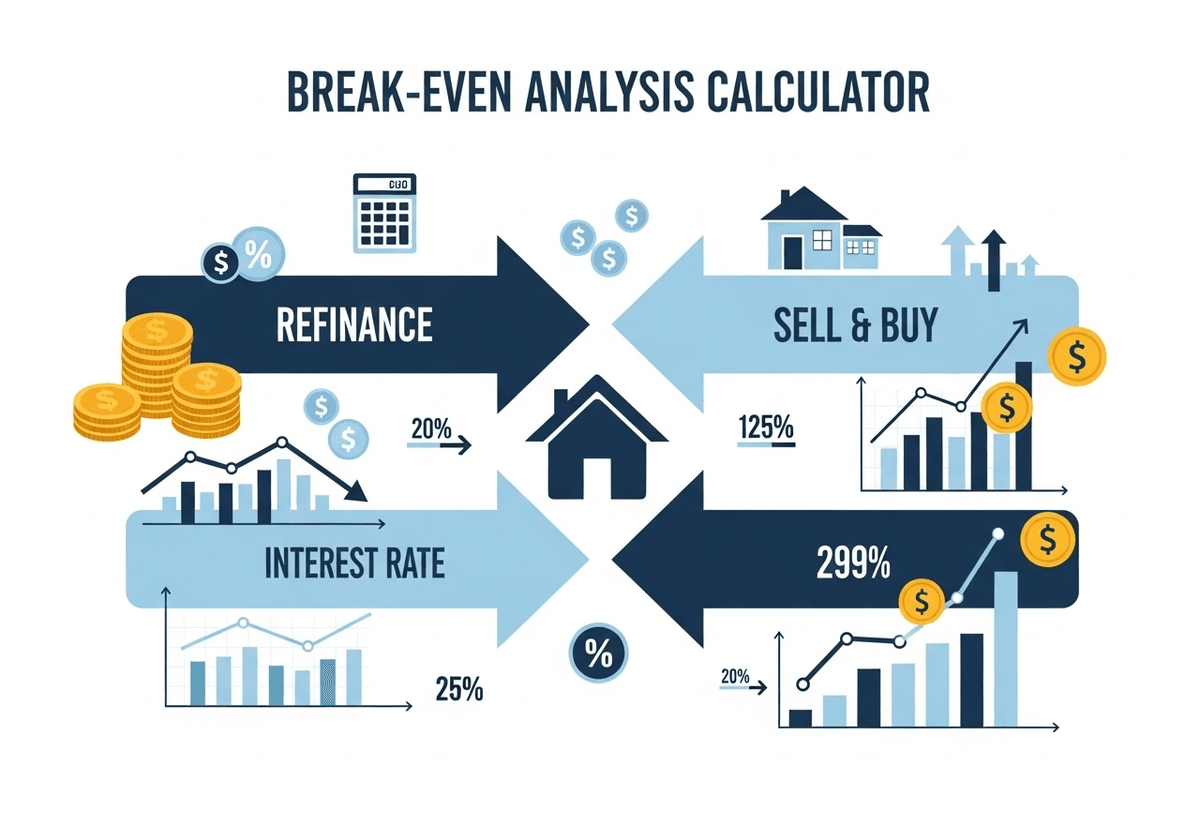 Break-even analysis calculator showing refinancing vs selling costs