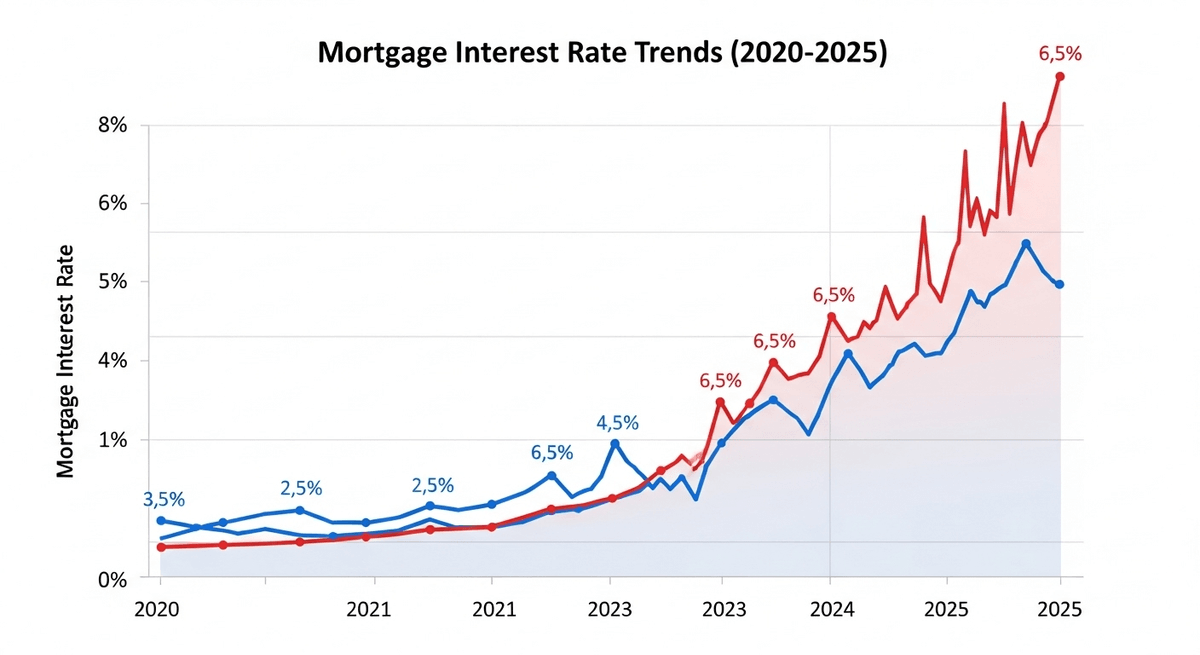 Mortgage rates chart from 2020 to 2025 showing rate trends