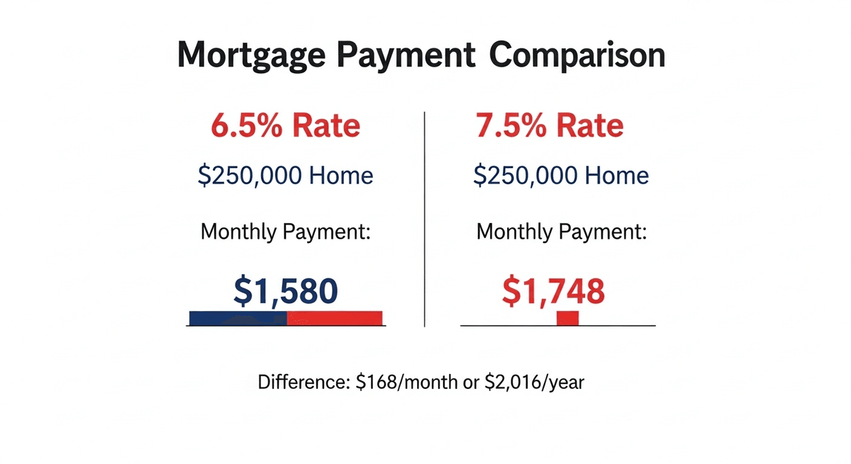 Monthly payment comparison showing impact of 1% rate difference on $250,000 home