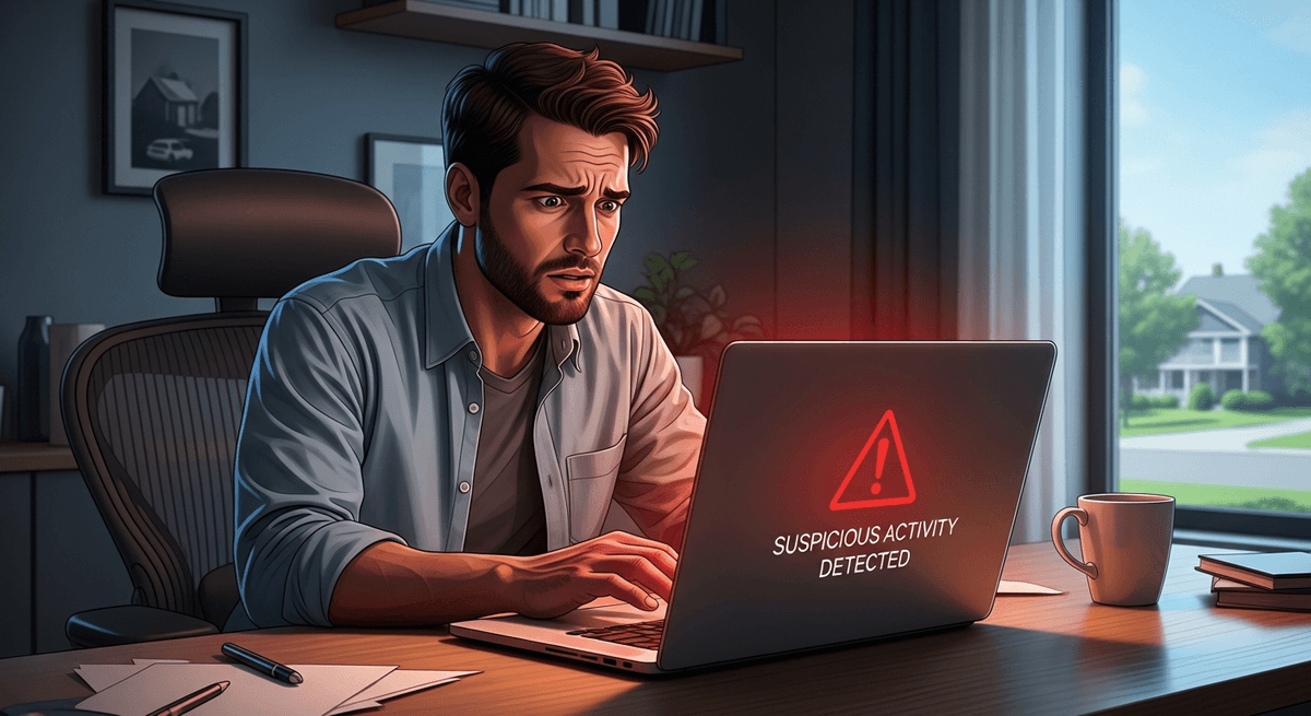 Winchester homebuyer looking at fraudulent email on laptop screen during closing process