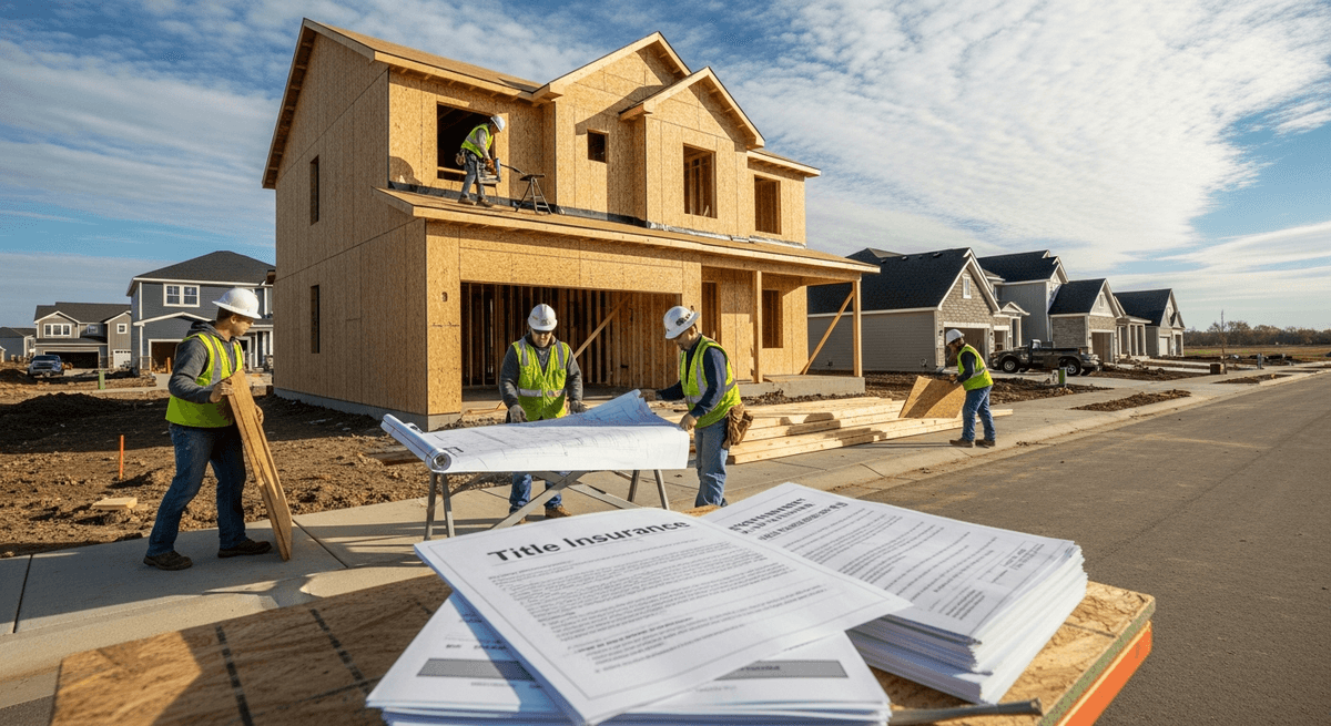 New construction home being built in Wayne County Indiana with workers on site and blueprints