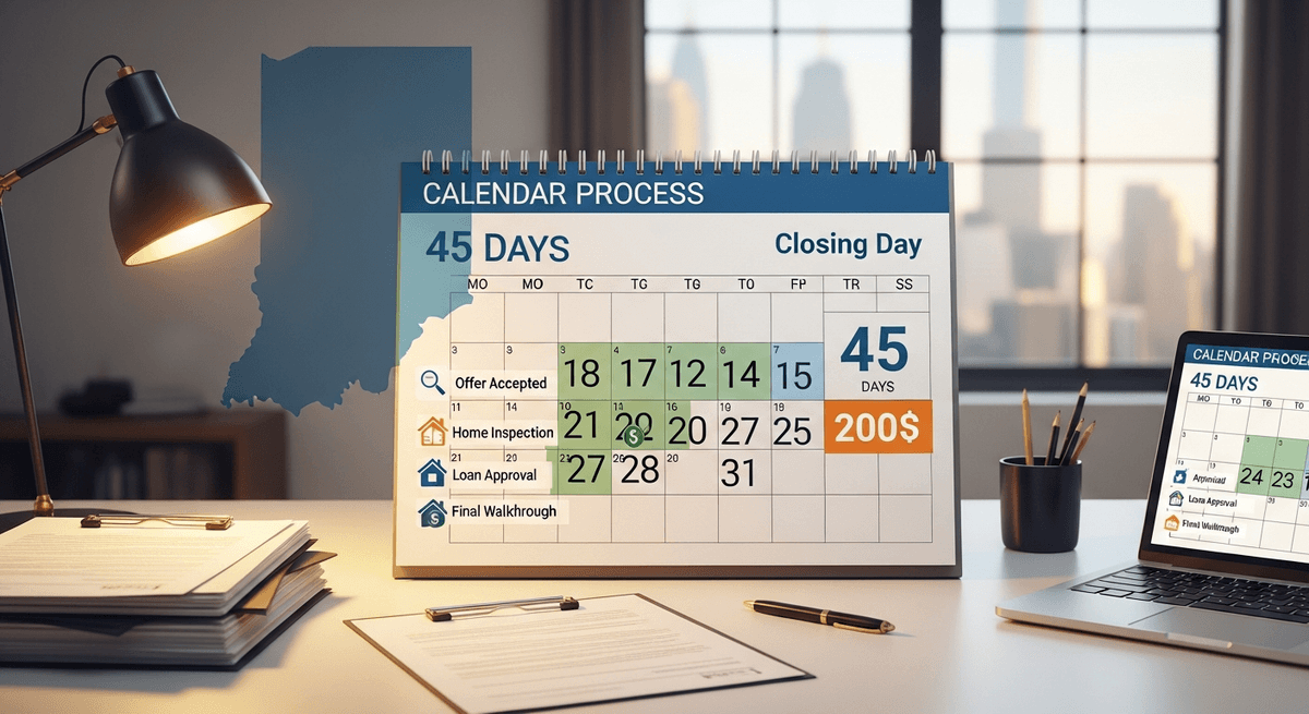 Richmond Indiana real estate closing timeline illustration showing 30 to 45 day process