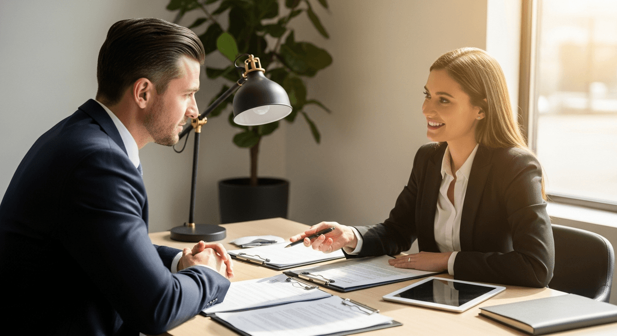 Indiana homebuyer consulting with title insurance agent at Empire Title Service