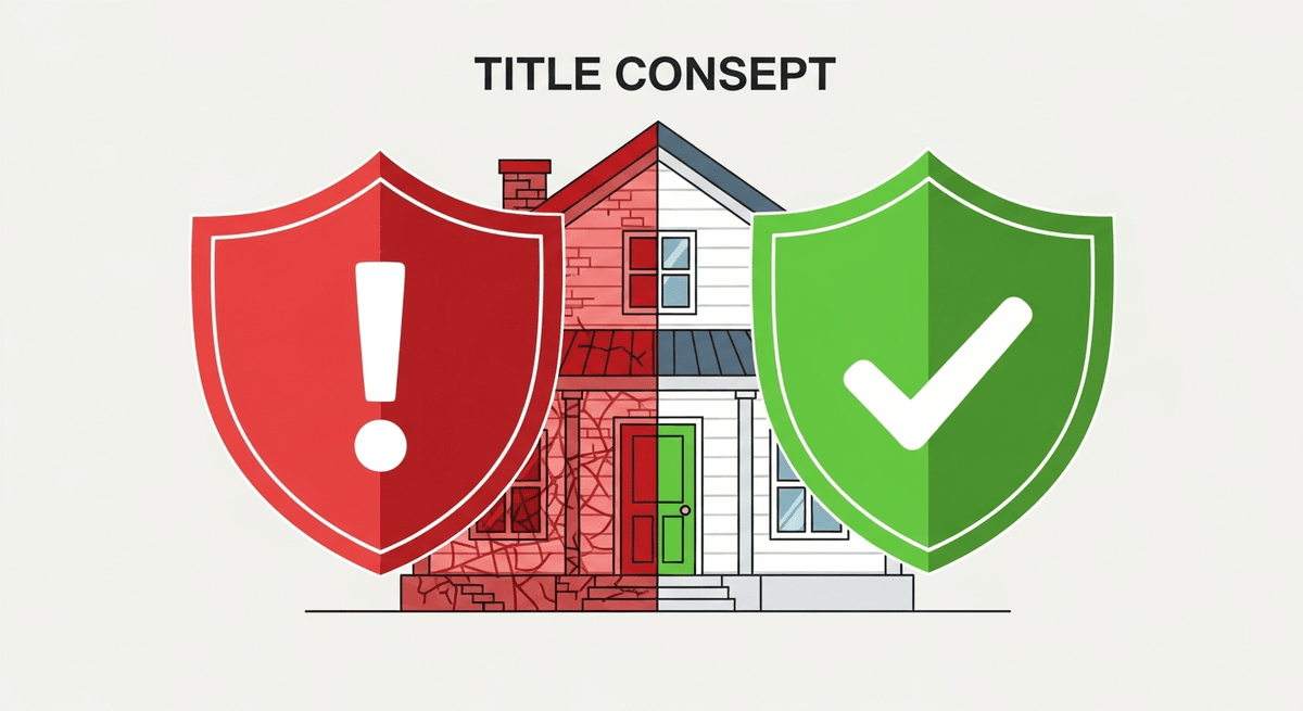 Illustration showing title problems versus title insurance protection for Indiana homebuyers