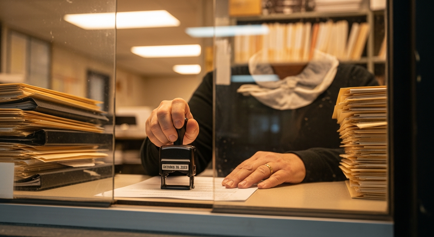County recorder office stamping and filing a property deed