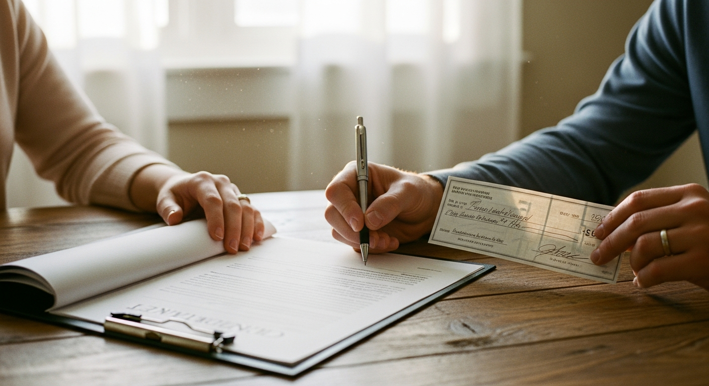 Real estate closing ceremony with earnest money deposit documentation in Indiana