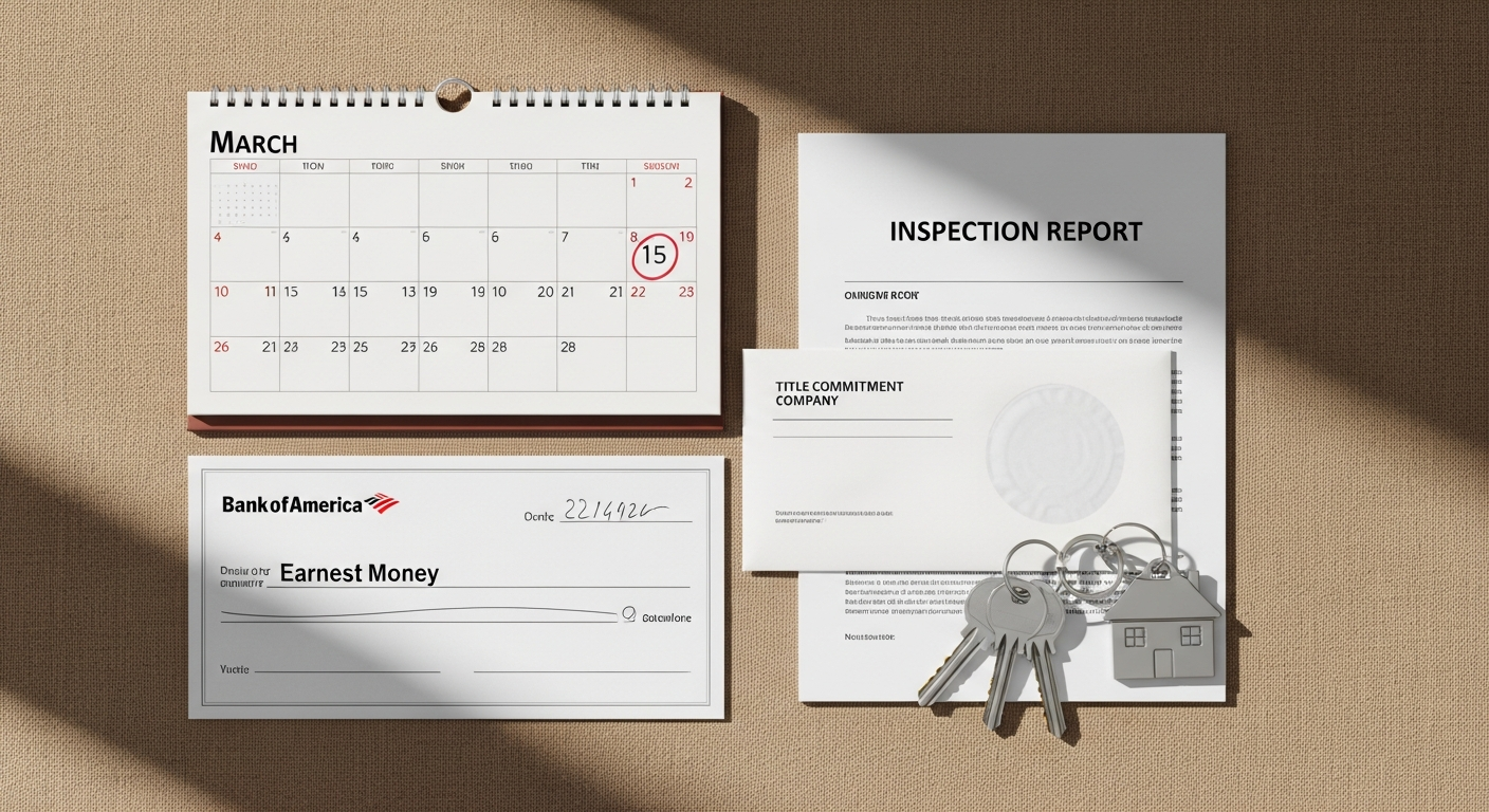 Indiana real estate closing timeline calendar showing the process from accepted offer to closing day